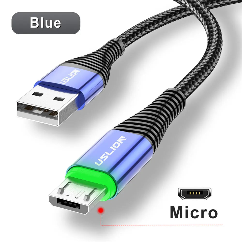 USLION LED 3A USB Type C Cable Micro USB Fast Charging Wire For Samsung Xiaomi Huawei Mobile phone Charge USB C Data Charge Cord