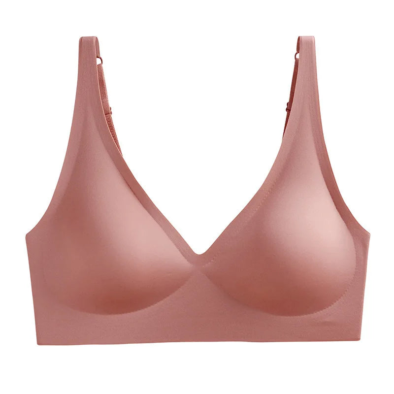 Sexy Seamless Bras For Women Wire Free Push Up Brassiere V Neck Bralette Women's Glossy Soft Underwear Female Lingerie Intimates