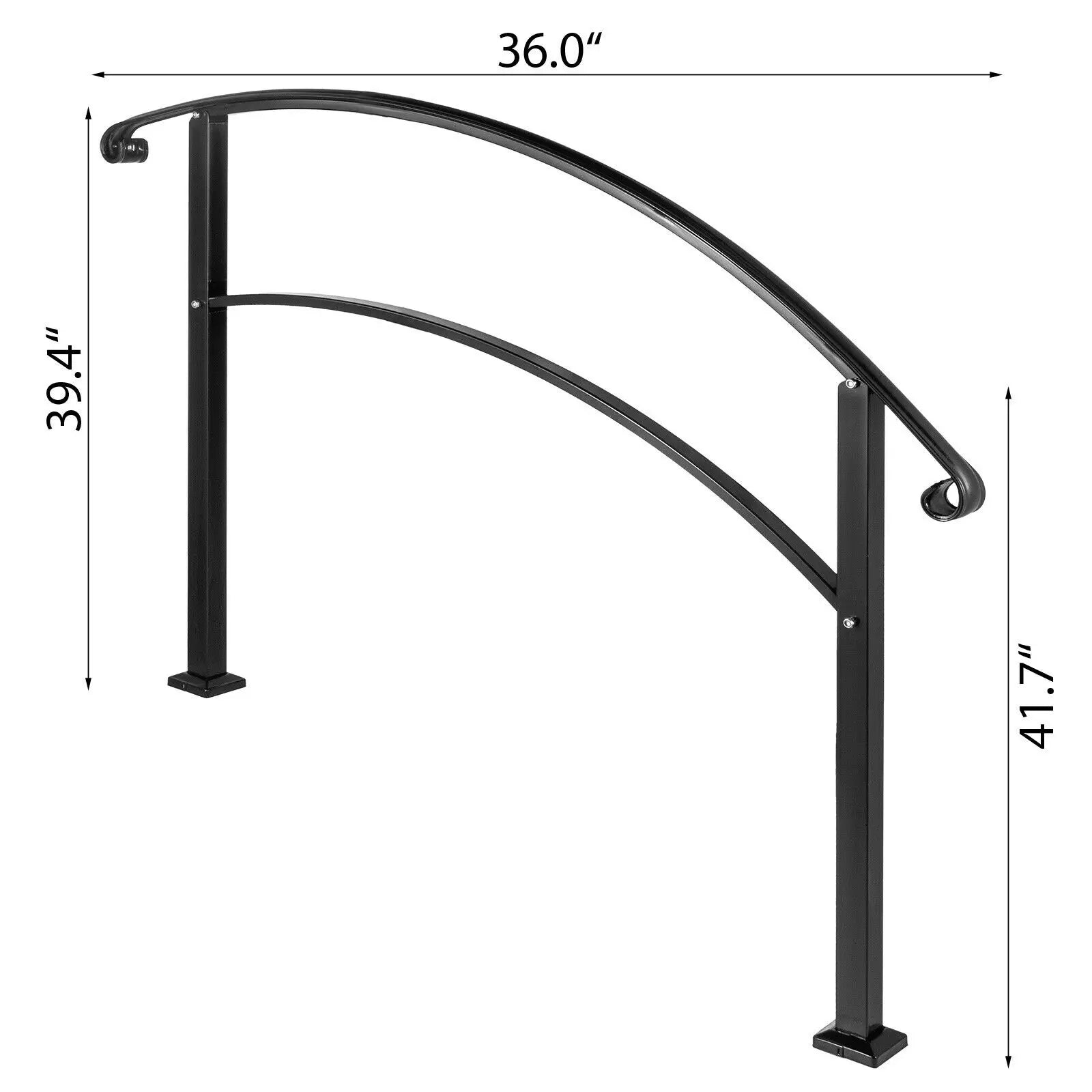 VEVOR Wrought Iron Handrail Fits 1 or 5 Steps with Installation Kit Hand Rails for Outdoor Steps Transition Handrail Stair Rail