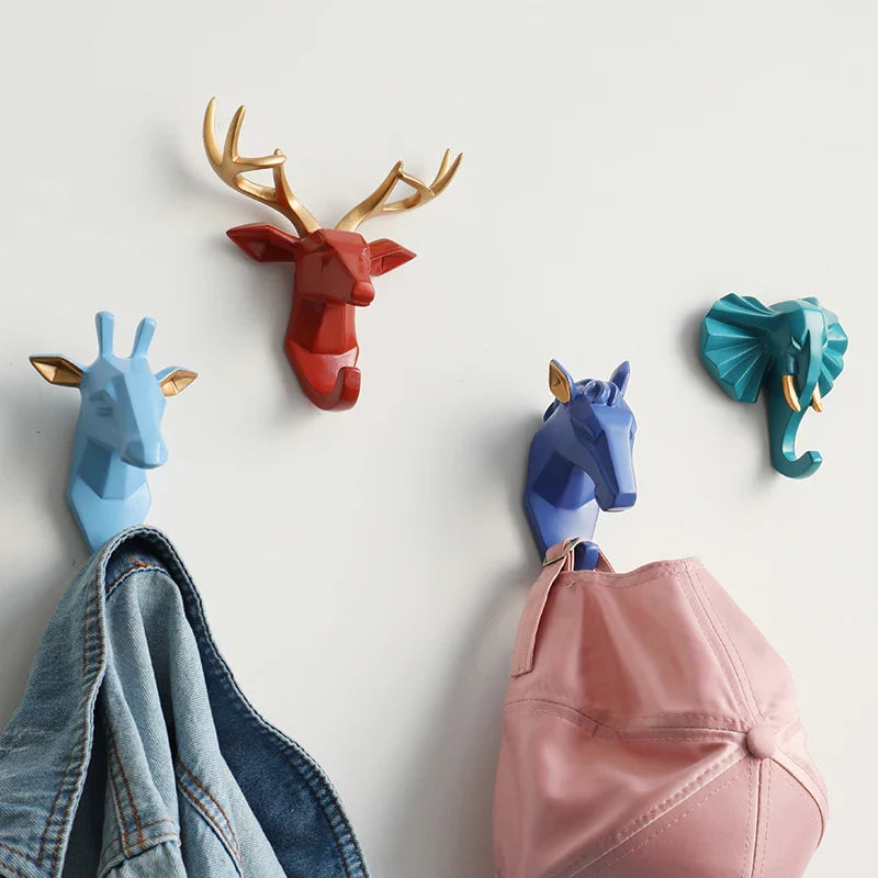 Geometric Animal Wall Hooks – Decorative Resin Key, Towel & Umbrella Hangers