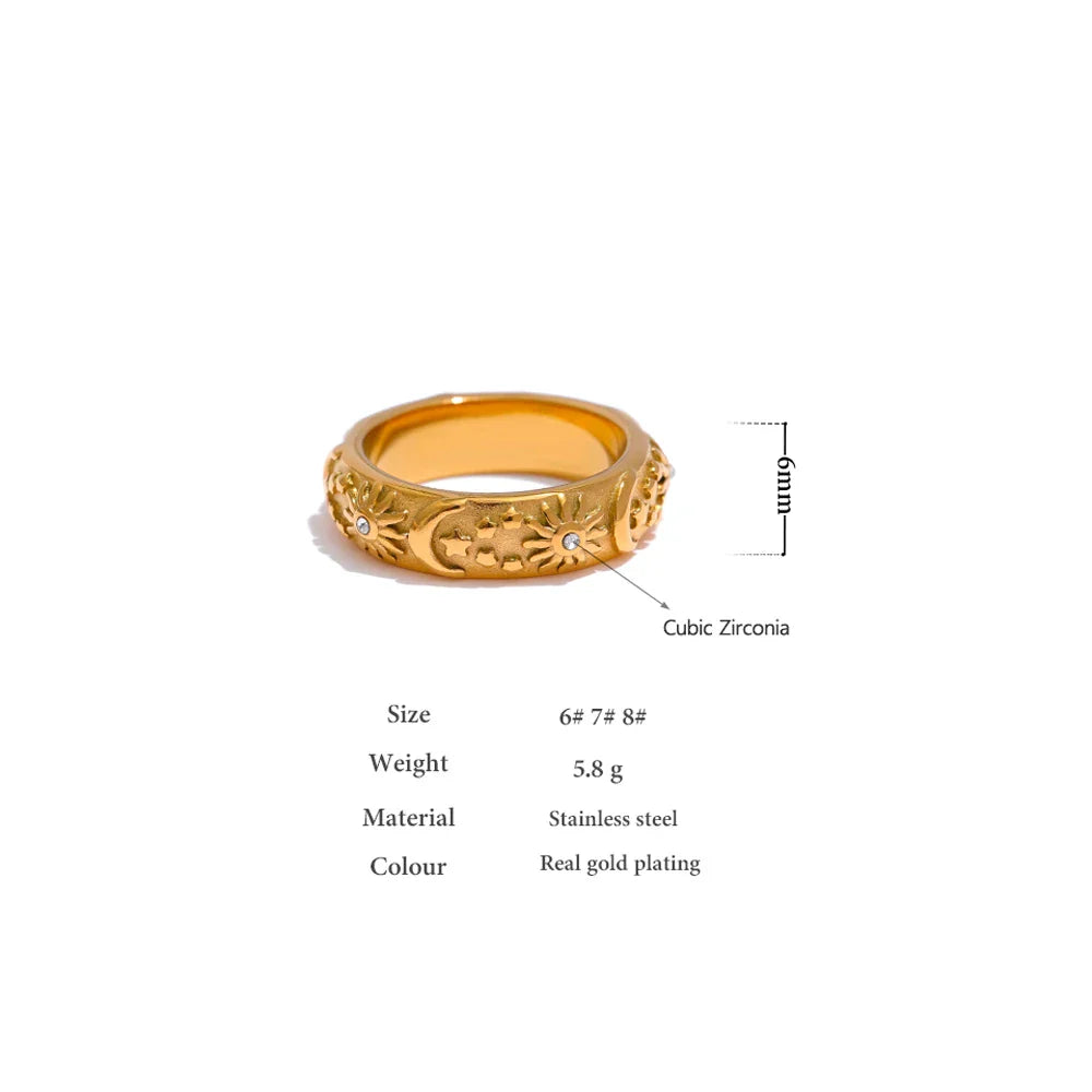 Yhpup Sun Star Moon Ring Stainless Steel Jewelry Stylish Metal Celestial Women Ring joyería acero inoxidable mujer Gift New