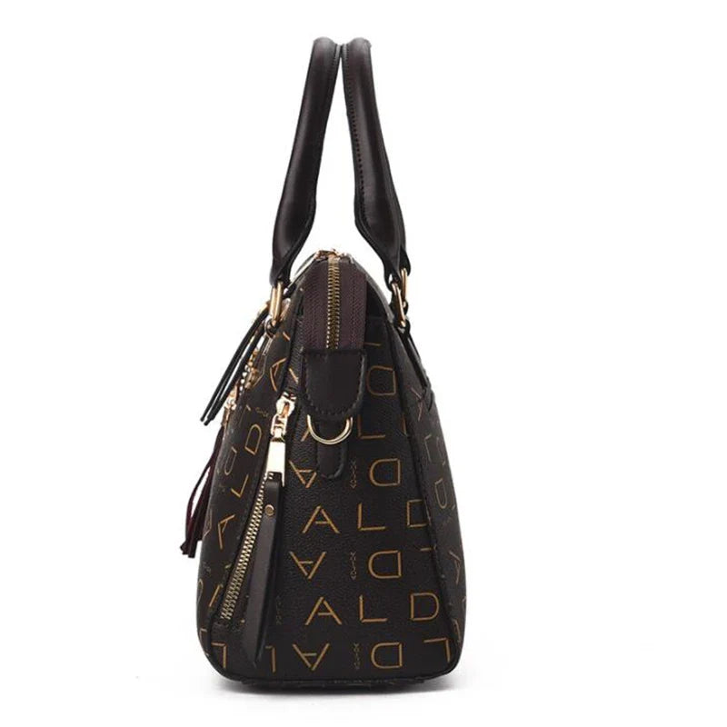 Fashion English Letter Handbag Women PU Leather Tassel Top-Handle Bag Luxury Shoulder Bag Large Capacity Lady Tote Design Purse