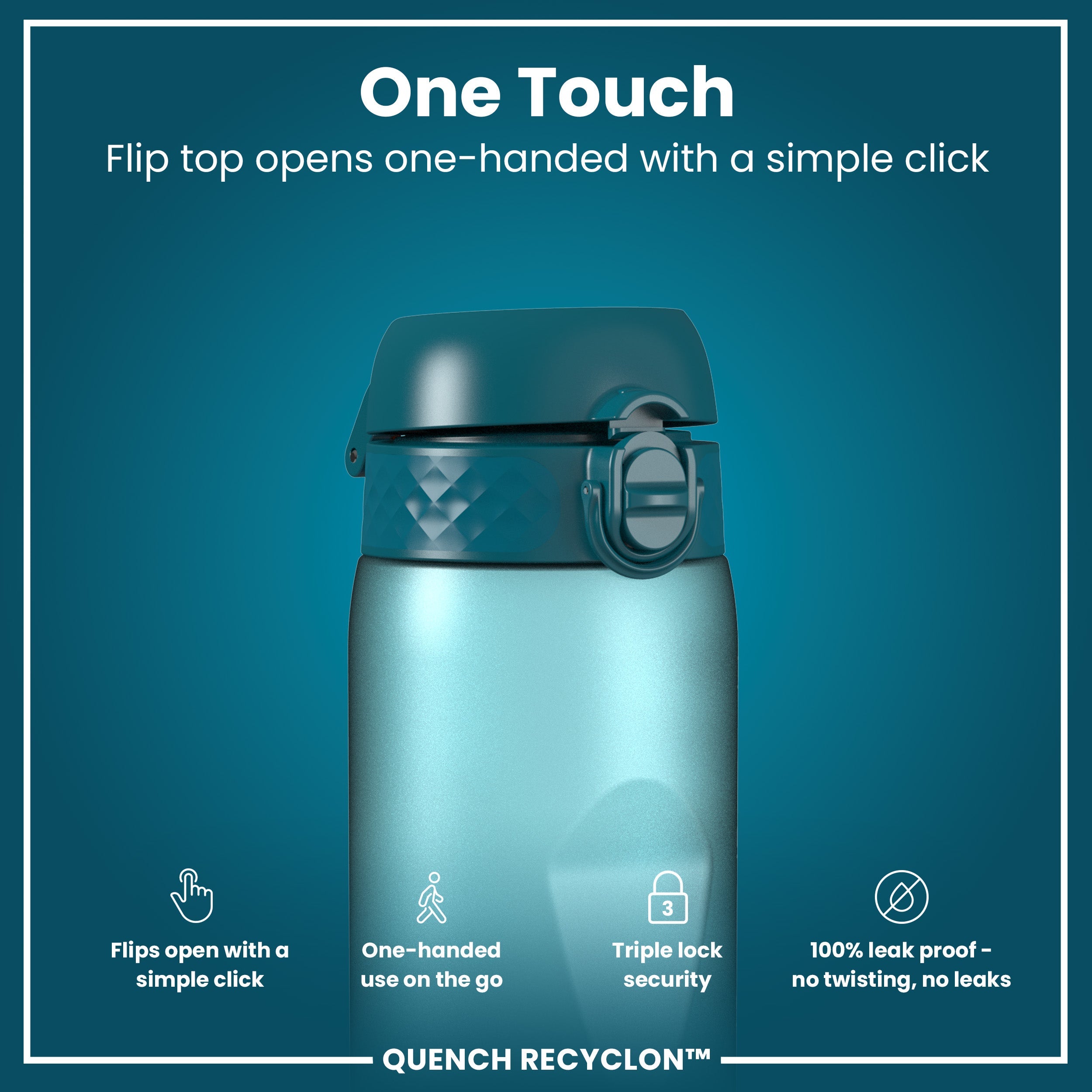 Leak Proof 1 Litre Water Bottle with Times to Drink, Recyclon, Teal & Blue, 1L