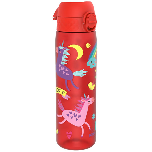 Leak Proof Slim Water Bottle, Recyclon, Red Unicorns, 500ml (18oz)