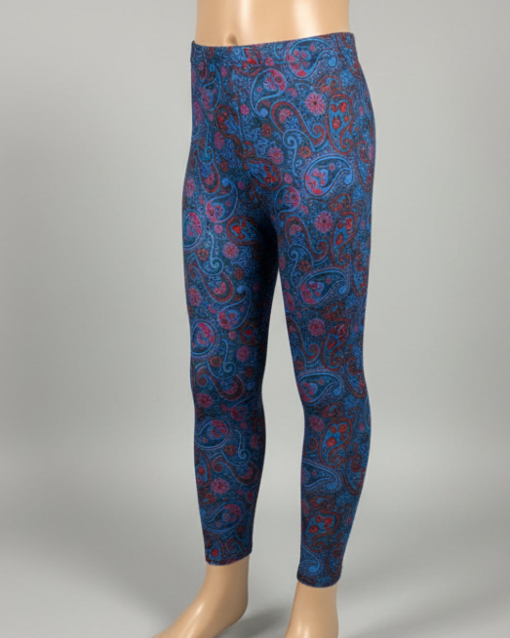 Paisley Blue, full length stretch leggings