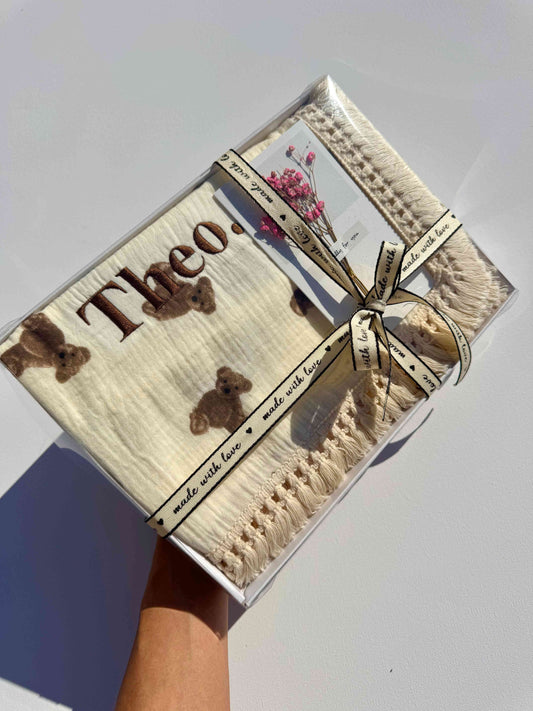 Teddy Personalized Muslin 100% Cotton Blanket