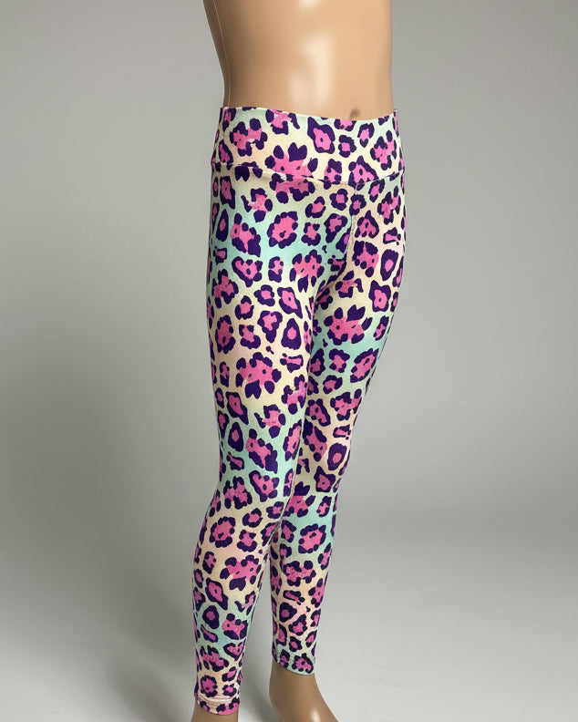 Vibrant colourful leopard print leggings, full length