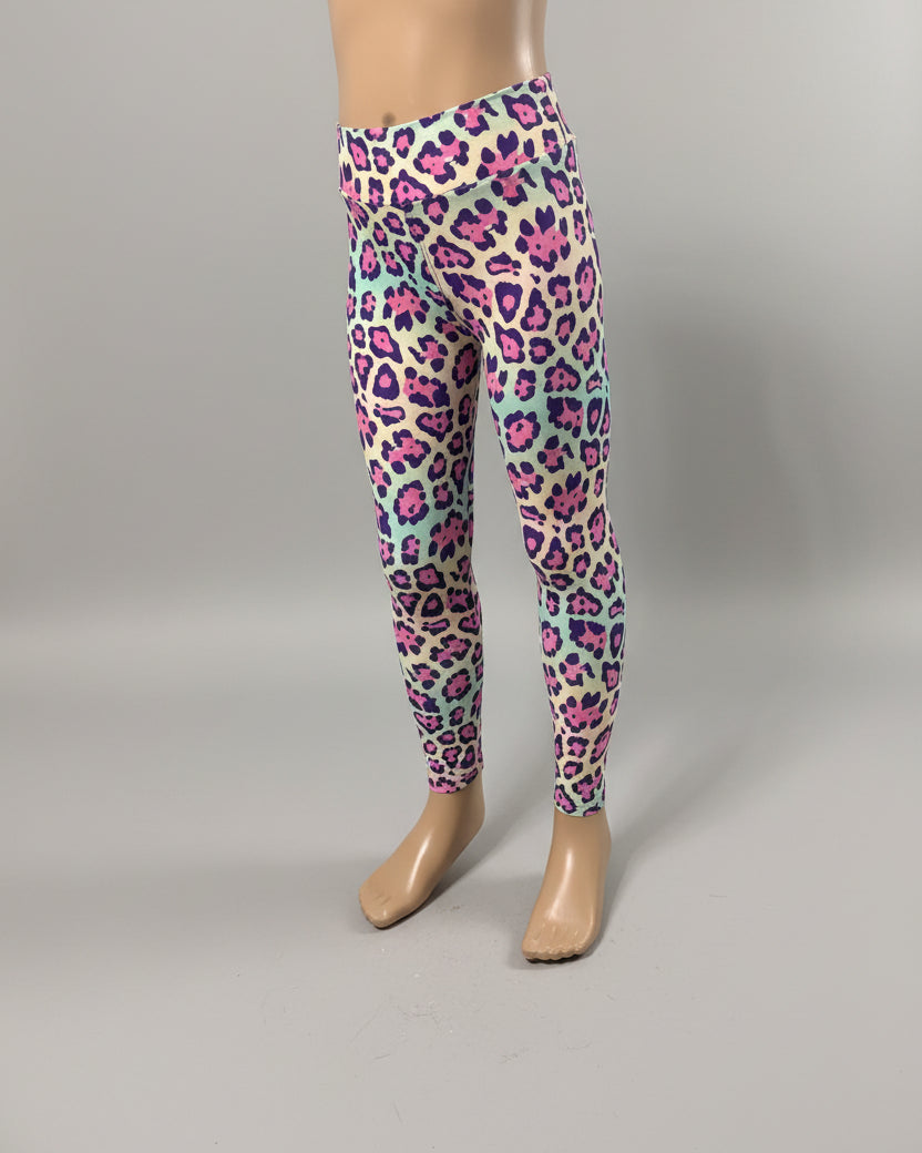 Vibrant colourful leopard print leggings, full length