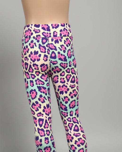 Vibrant colourful leopard print leggings, full length