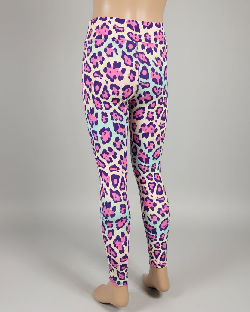 Vibrant colourful leopard print leggings, full length