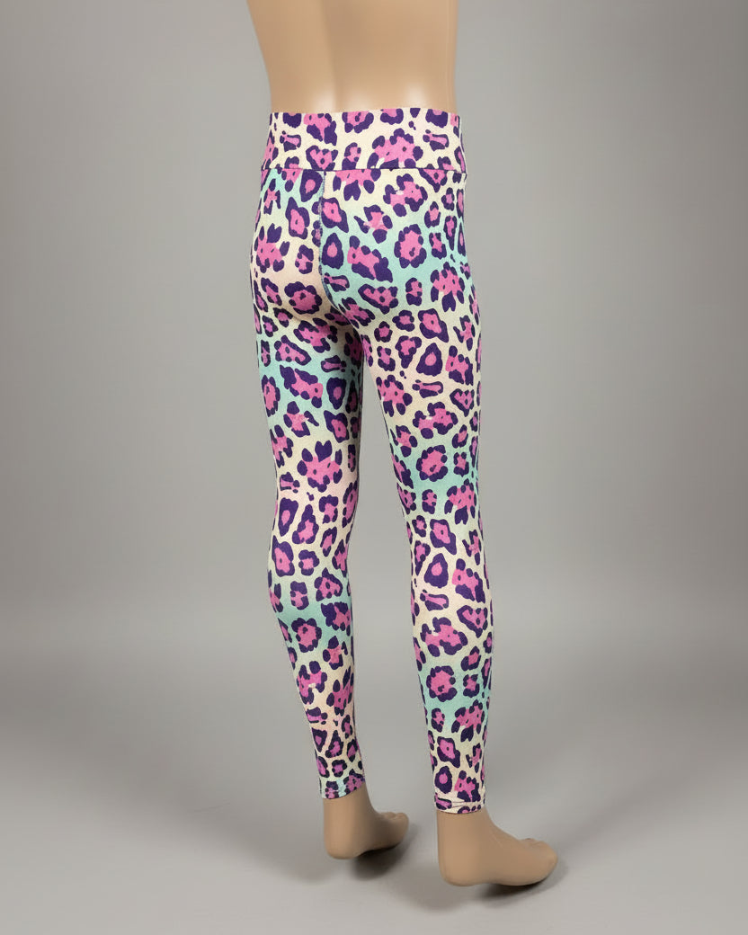 Vibrant colourful leopard print leggings, full length
