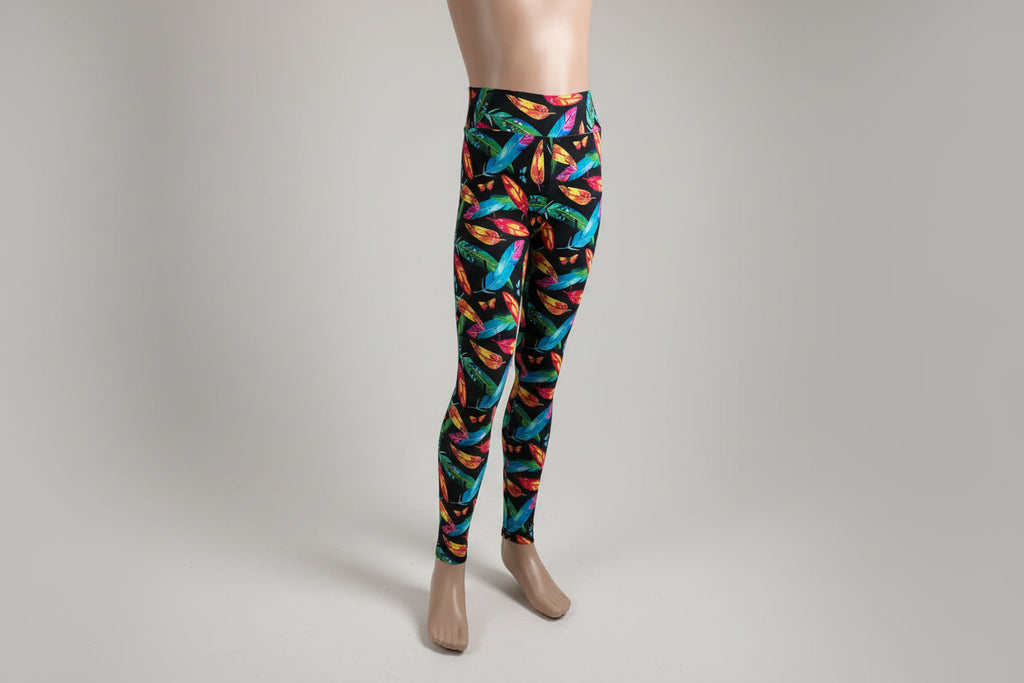 Feathers and leaves design full length leggings