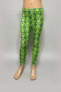 Girls green pawprint design full length leggings