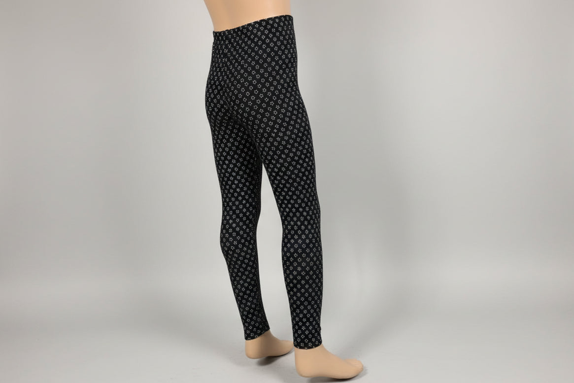 Black leggings with tiny white flowers design