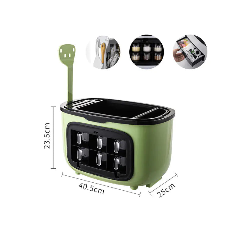 Multifunctional Kitchen Storage Box – Seasoning & Utensil Organiser with Flip Cover