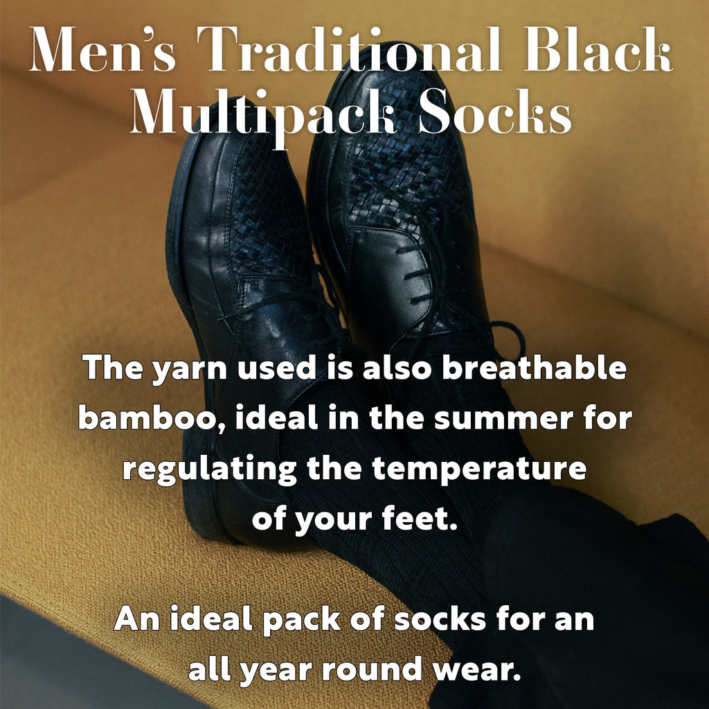 Mens Cotton Plain Black Dress Socks (Multipack Options)