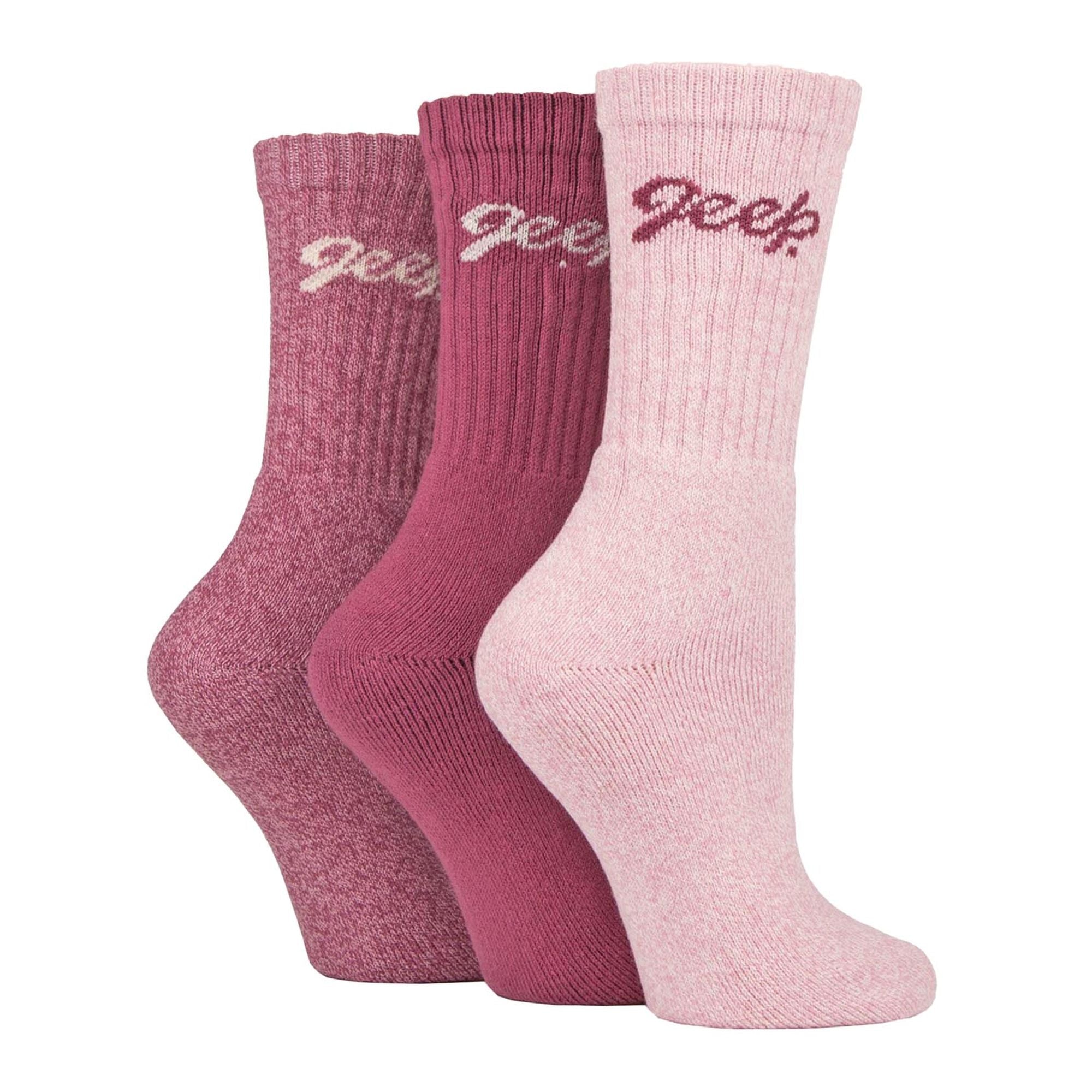 Ladies Ribbed Outdoor Boot Socks - 3 Pack, Reinforced Heel and Toe Hiking Socks