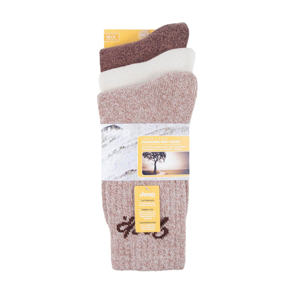 Ladies Ribbed Outdoor Boot Socks - 3 Pack, Reinforced Heel and Toe Hiking Socks