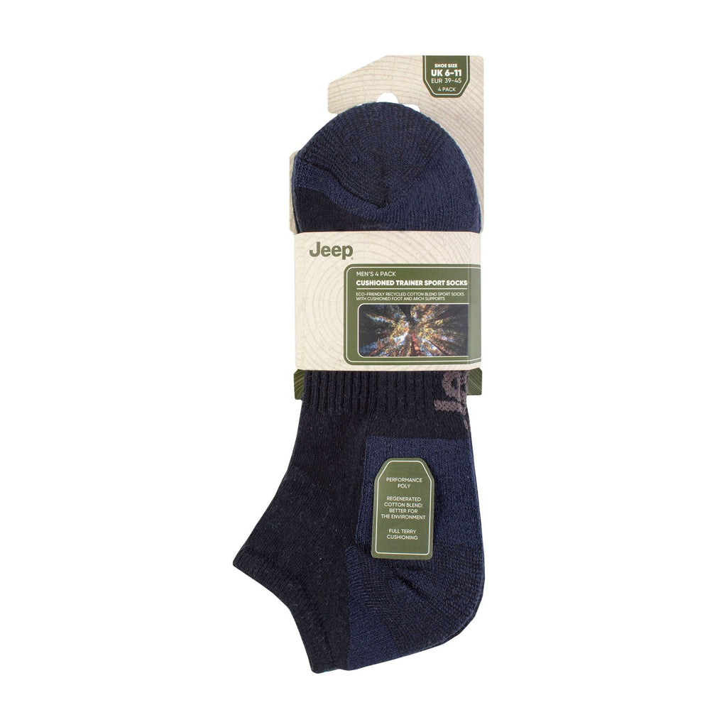 Men's Breathable Cushioned Low Cut Trainer Socks - Pack of 4