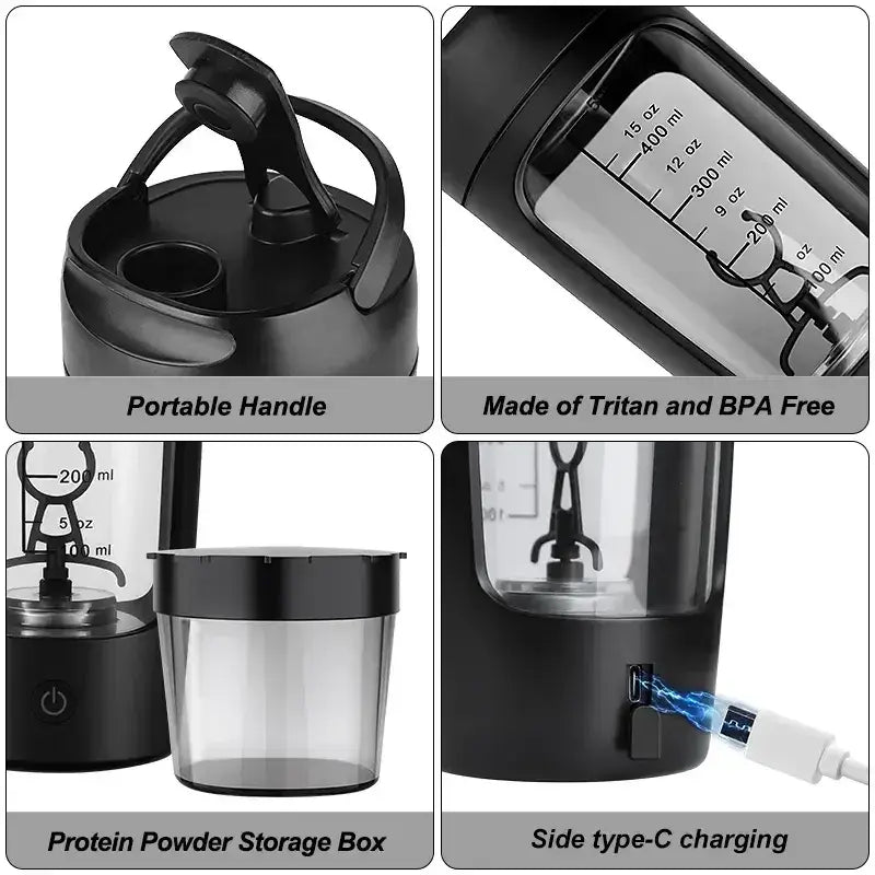 Electric Protein Shaker Bottle Portable USB Blender Cup for Gym, Fitness, and Supplements
