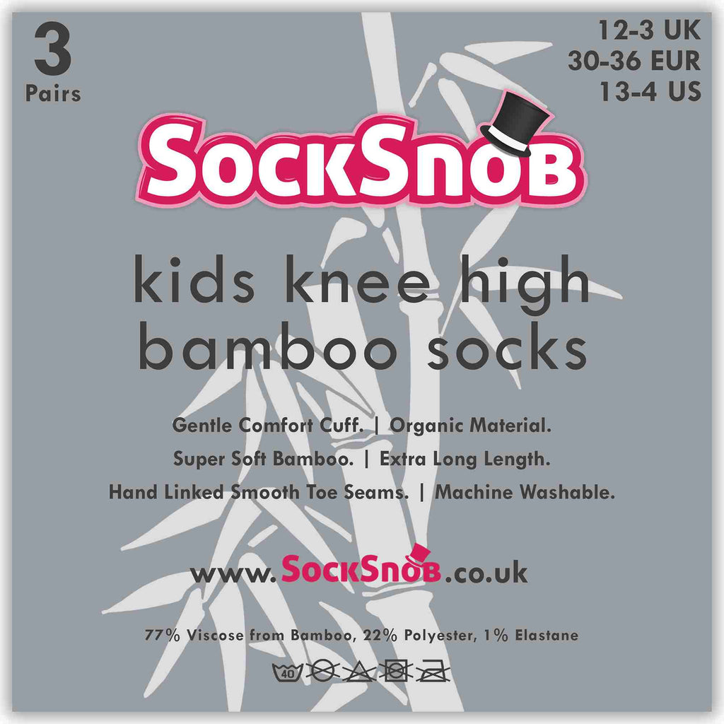 3 Pack Girls Knee High Long Plain Soft Breathable Bamboo Socks