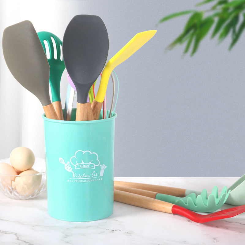 11-Piece Colourful Silicone Kitchen Utensil Set with Storage Bucket