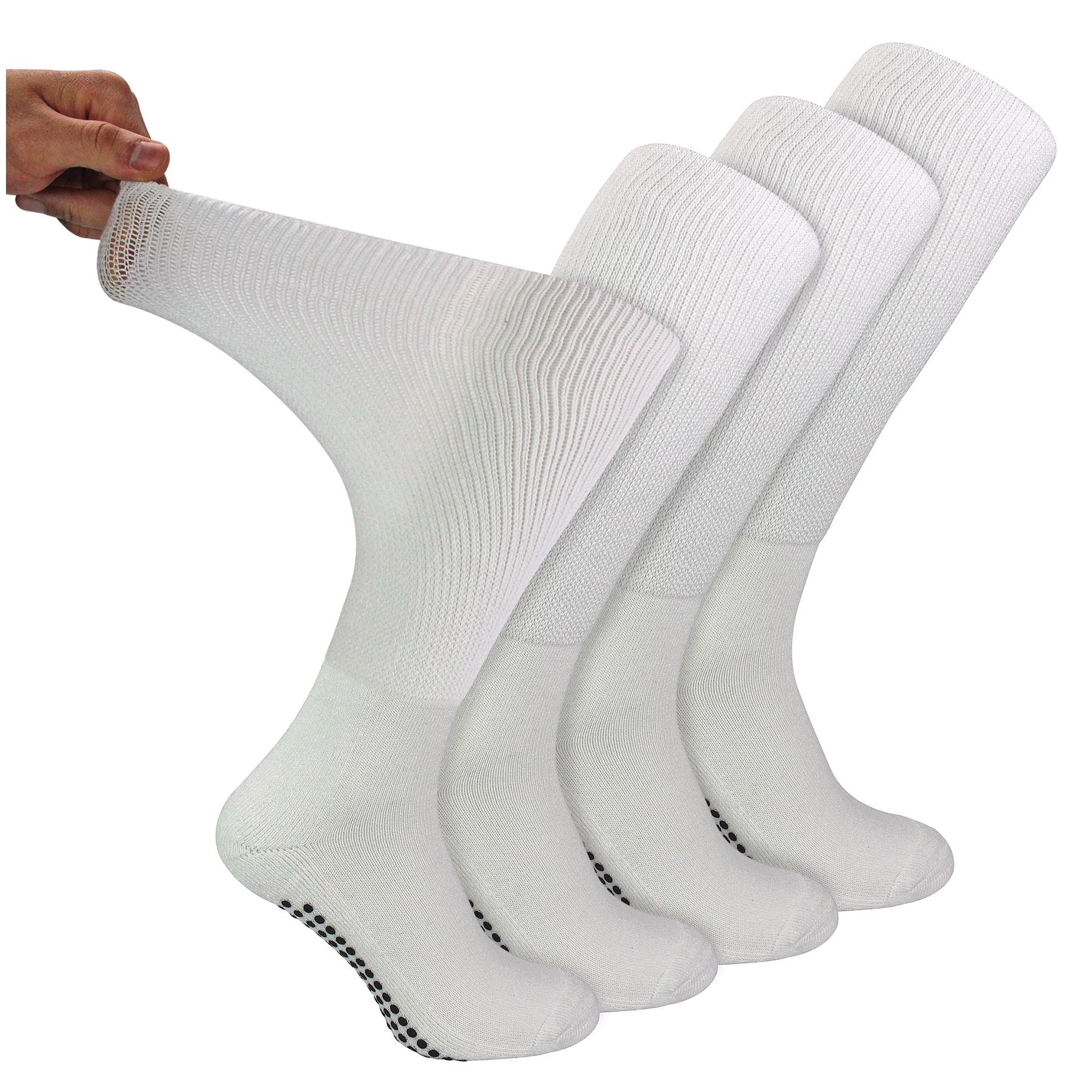 4 Pack Long Bamboo Diabetic Socks With Grips for Men and Women