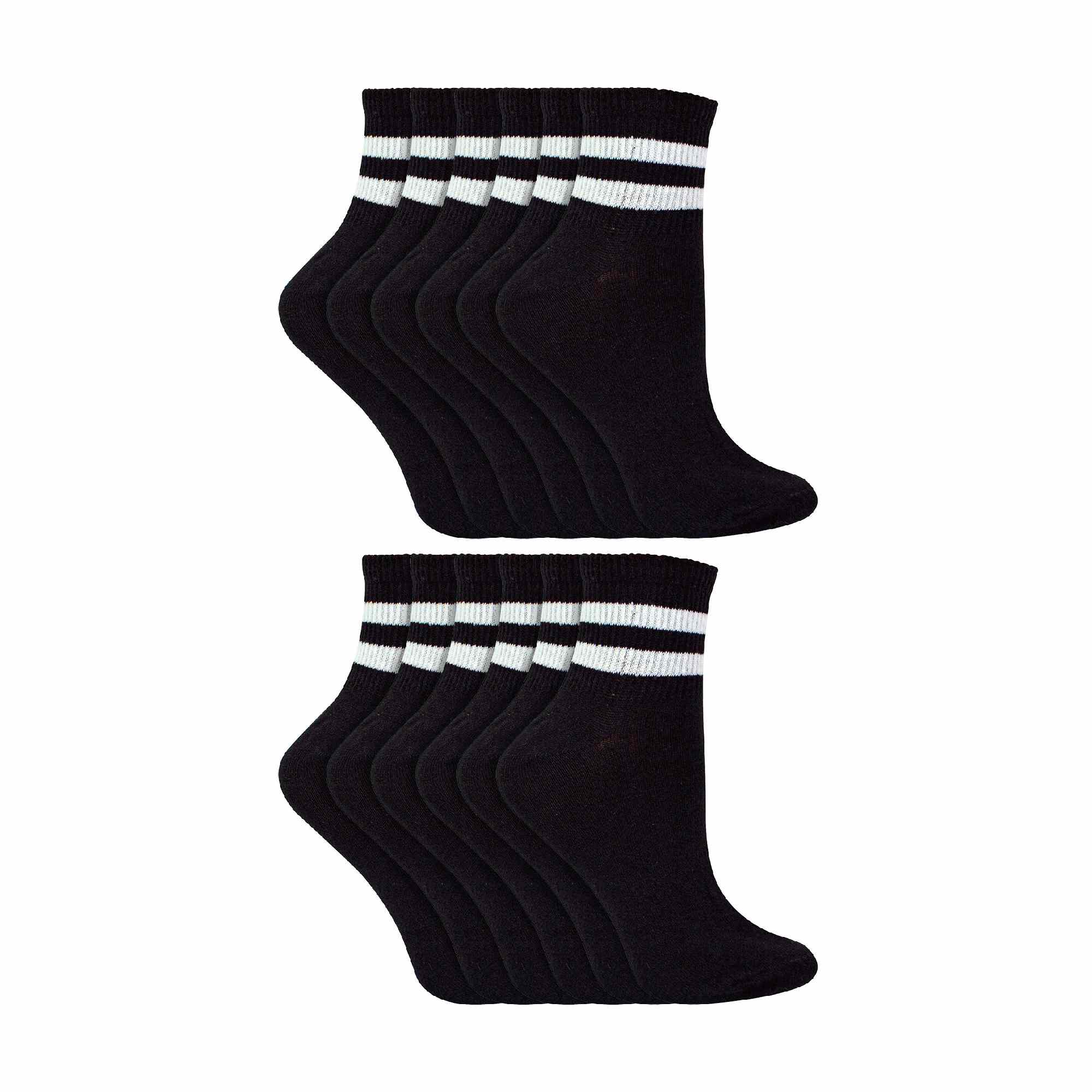 12 Pack Ladies Ankle Cotton Striped Socks