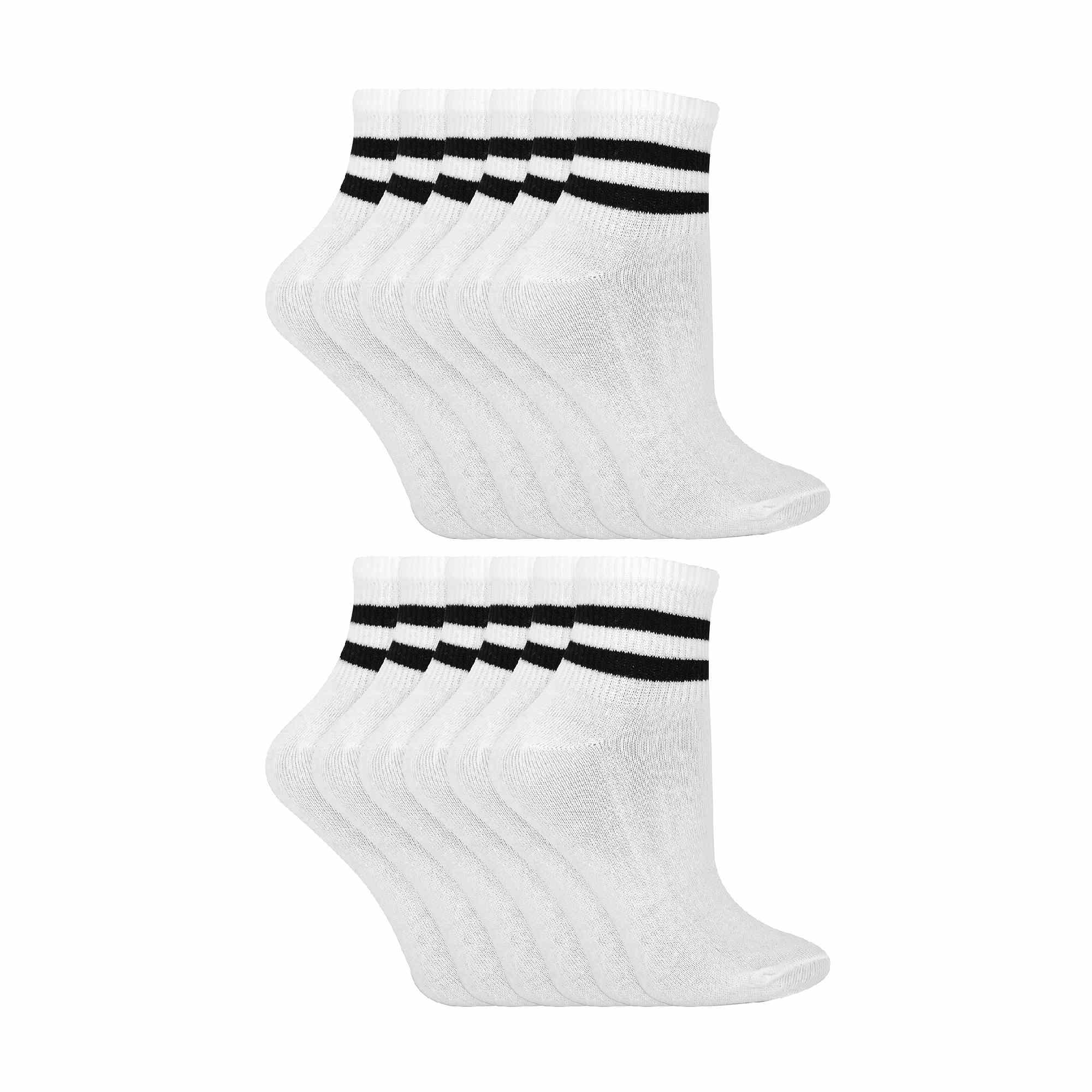 12 Pack Ladies Ankle Cotton Striped Socks