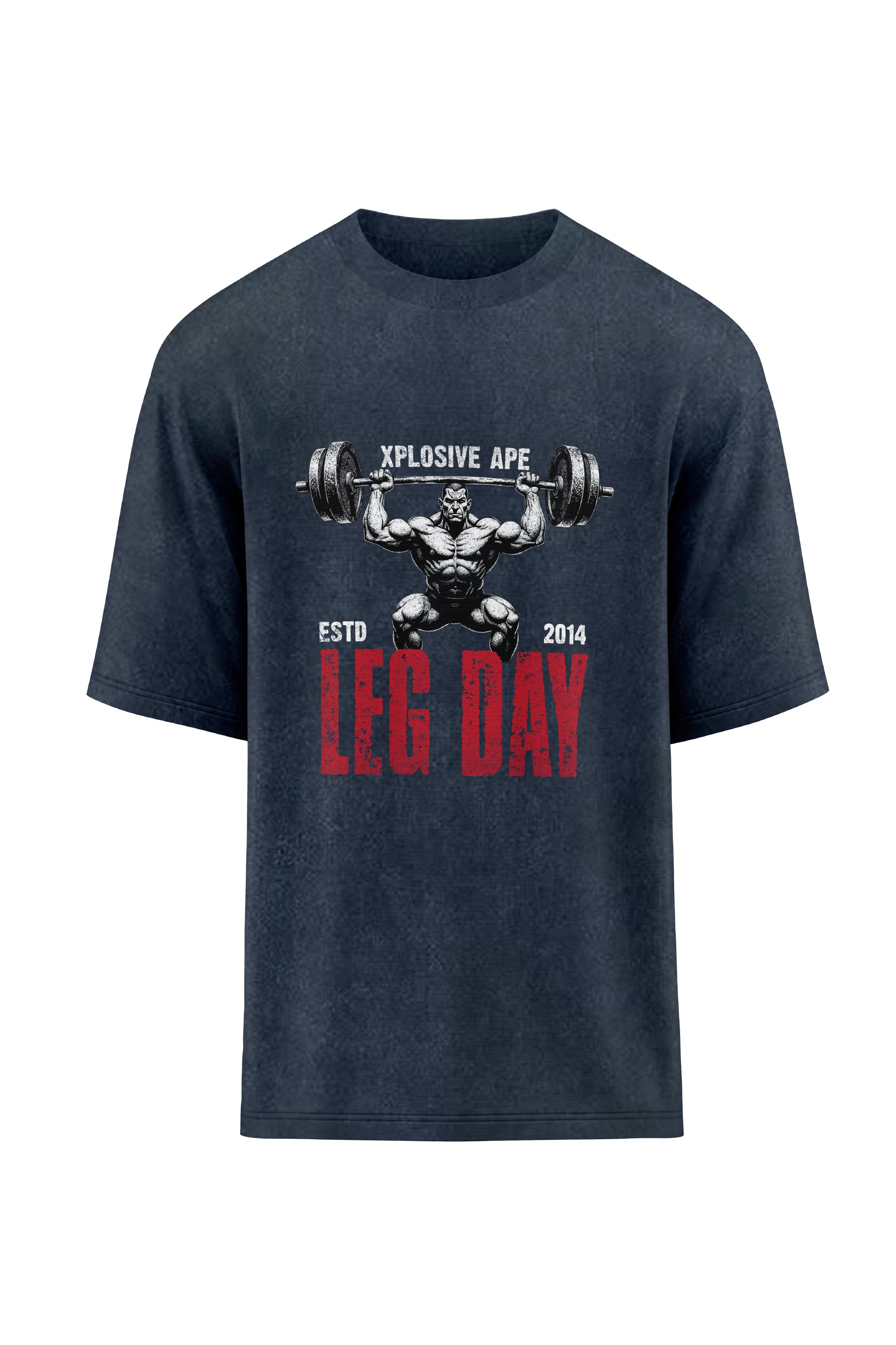 XAPE Leg Day Oversized Tee - Acid Wash Black
