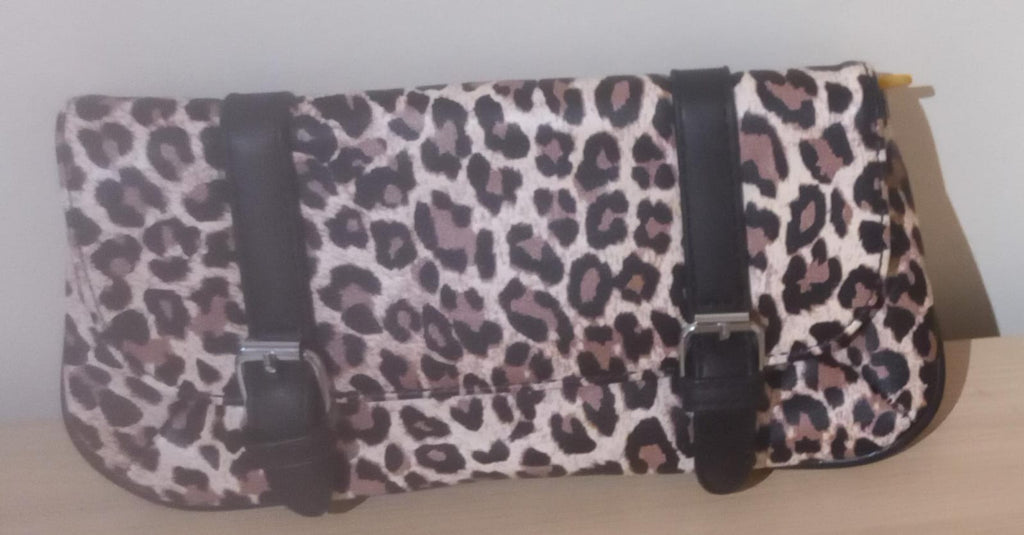 Leopard print leather effect pouch