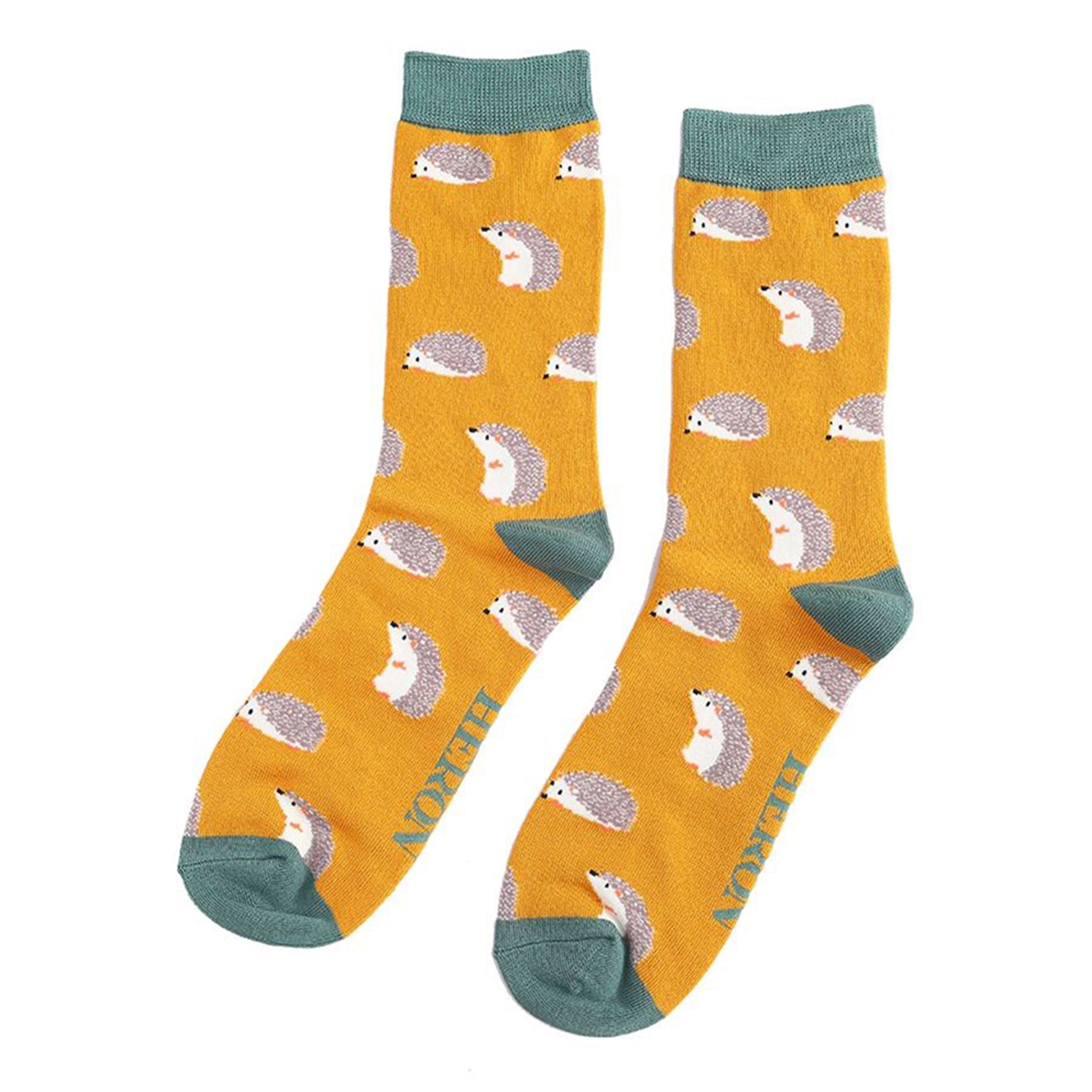 1 Pack Mens Novelty Mustard Hedgehog Bamboo Socks