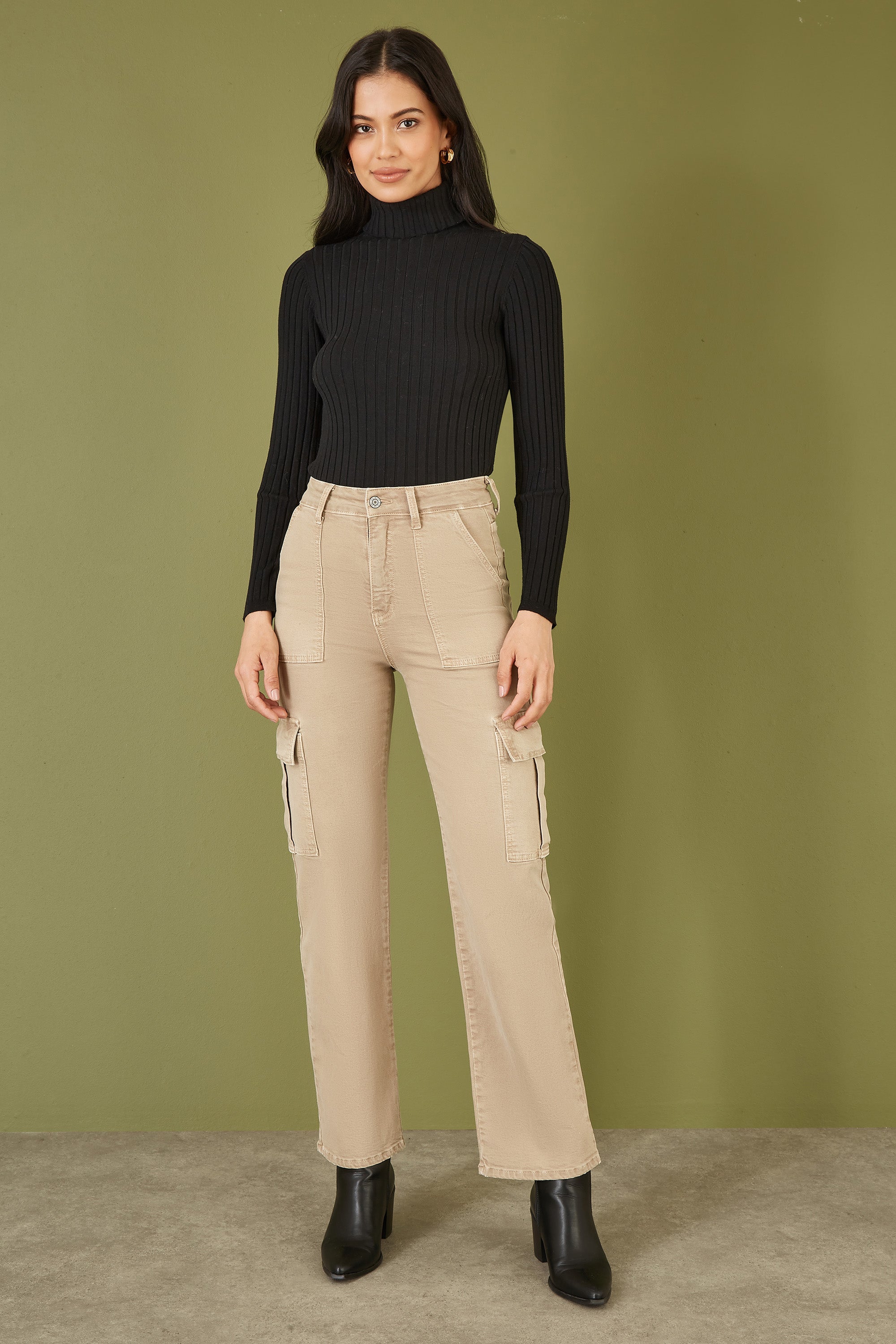 Mela Black Ribbed Knit Roll Neck Jumper