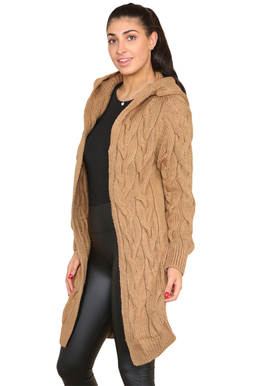 Knitted Cables Hooded Long Over Sized Cardigan
