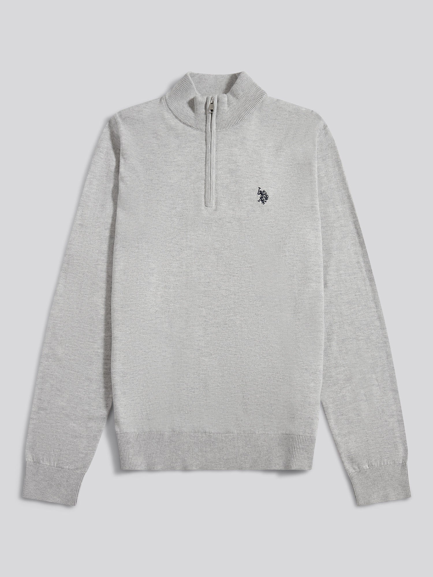 Mens Cotton Funnel Neck 1/4 Zip Knit in Mid Grey Marl