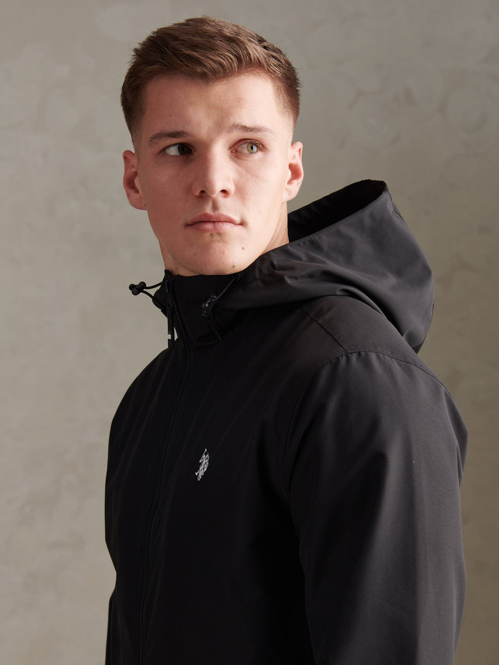 Mens Hooded Windbreaker Black Bright White DHM