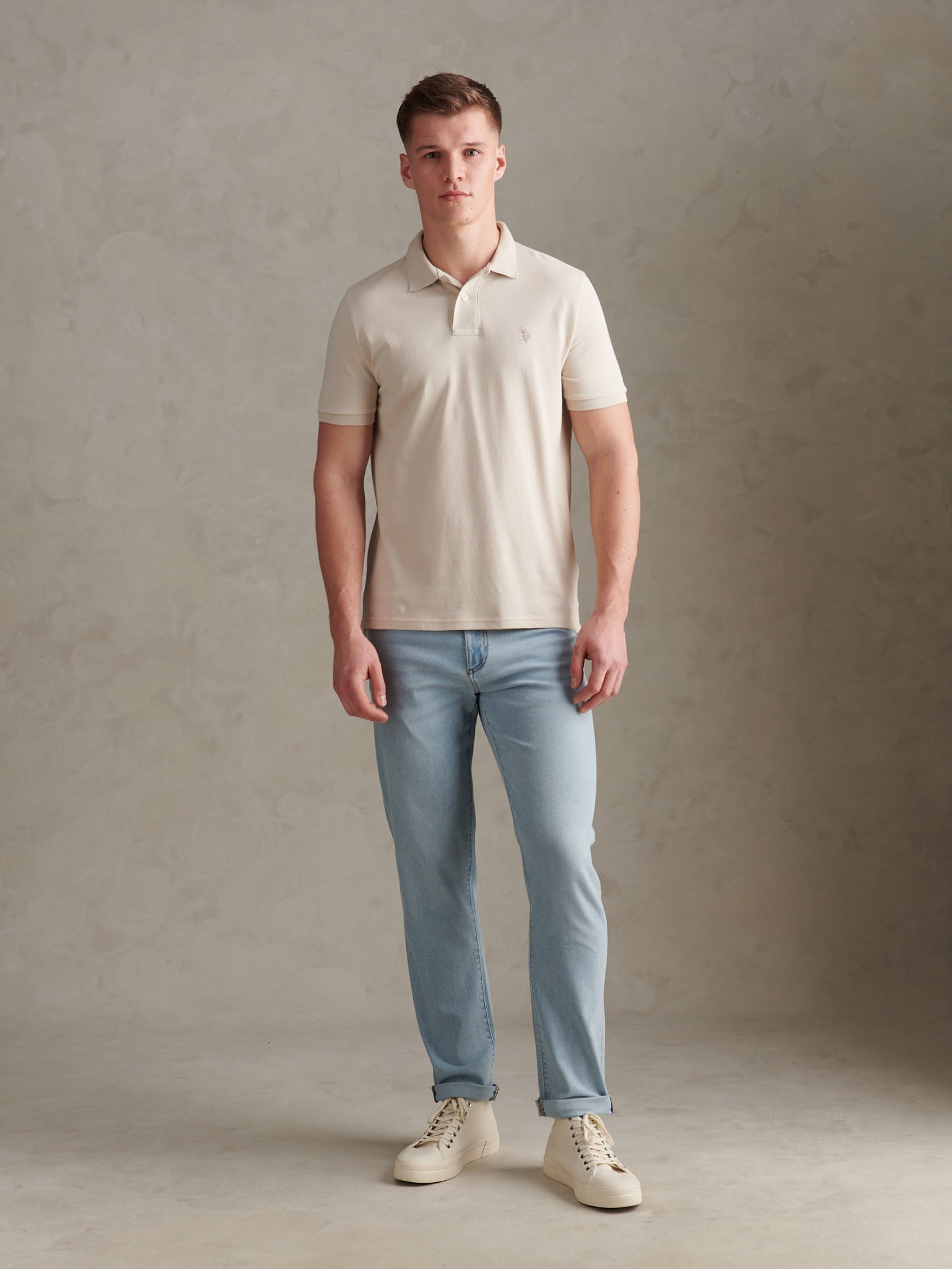 Mens Double Horsemen Polo Shirt Beige