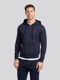 Mens Double Horsemen Zip Hoodie in Dark Sapphire Navy / Haute Red DHM