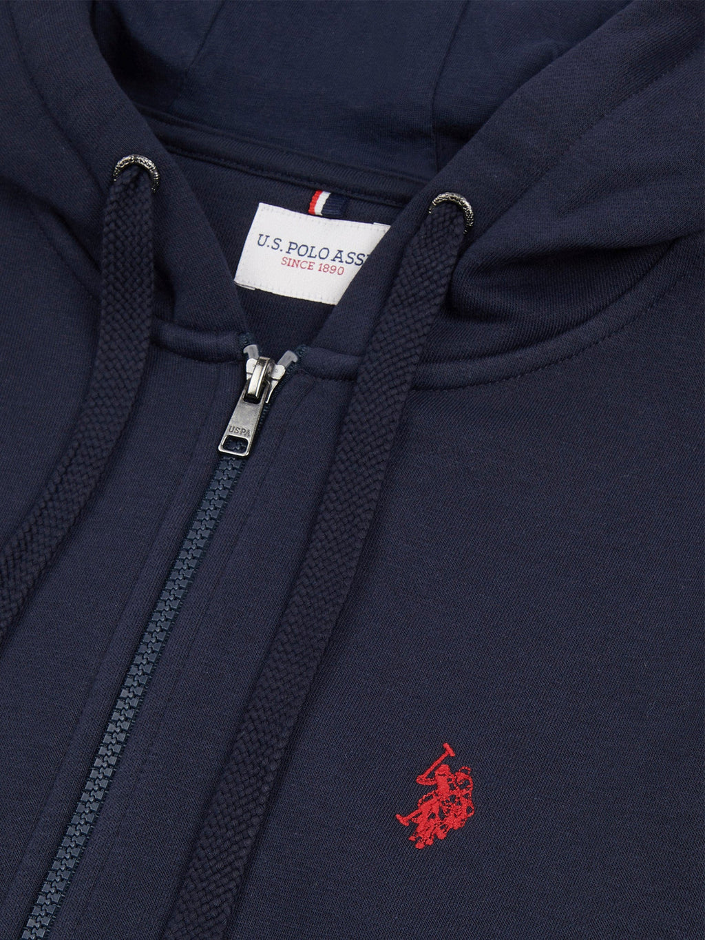 Mens Double Horsemen Zip Hoodie in Dark Sapphire Navy / Haute Red DHM