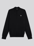 Mens Cotton Quarter Zip Funnel Jumper Black Bright White DHM