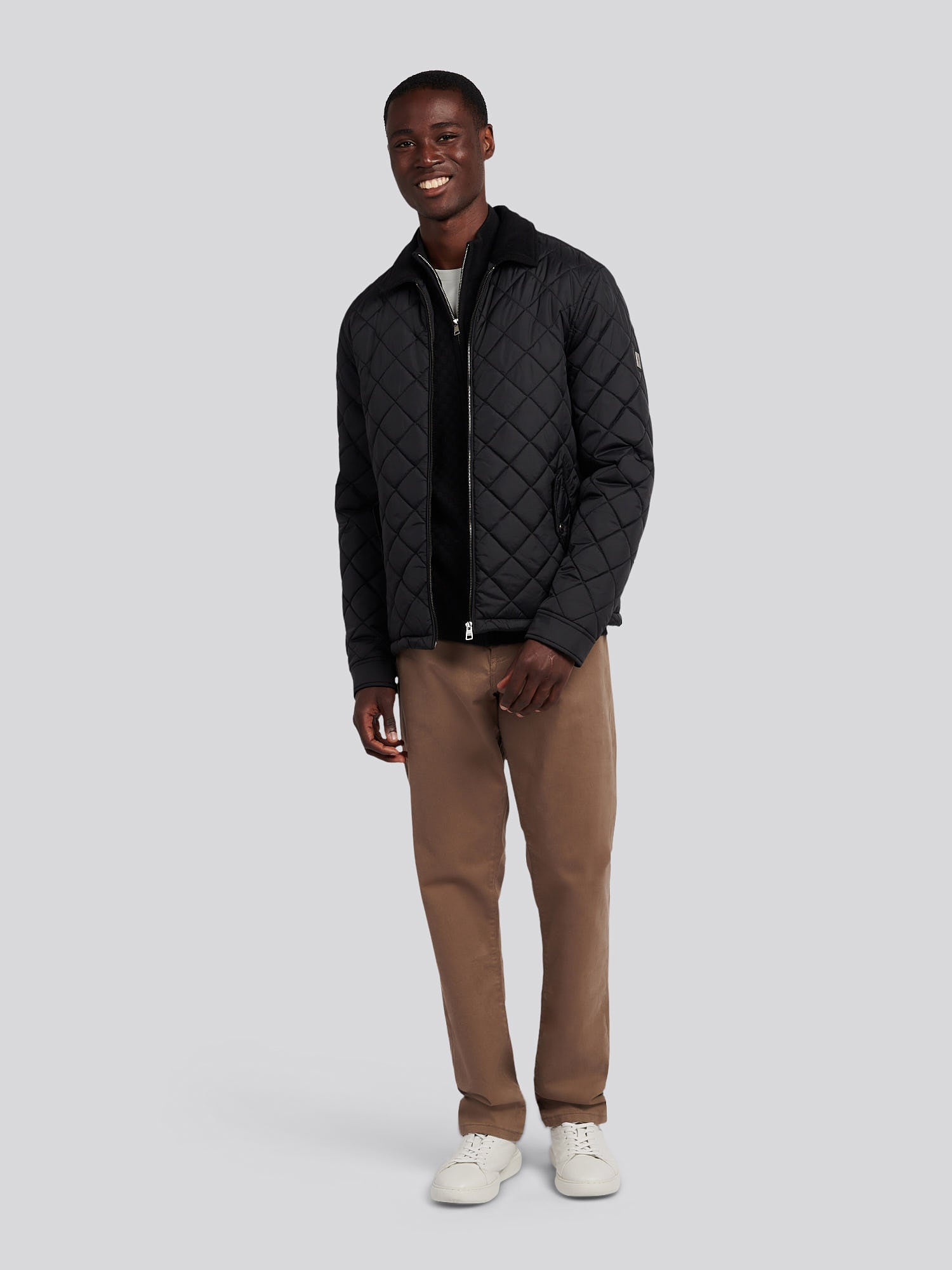Mens Diamond Quilt Padded Collared Jacket in Black