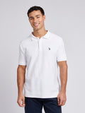 Mens Textured Double Horsemen Polo Shirt in Bright White