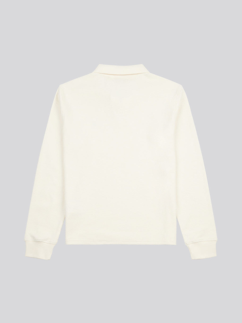 Mens Waffle Texture Open Collar Long Sleeve Polo Shirt in Whisper White