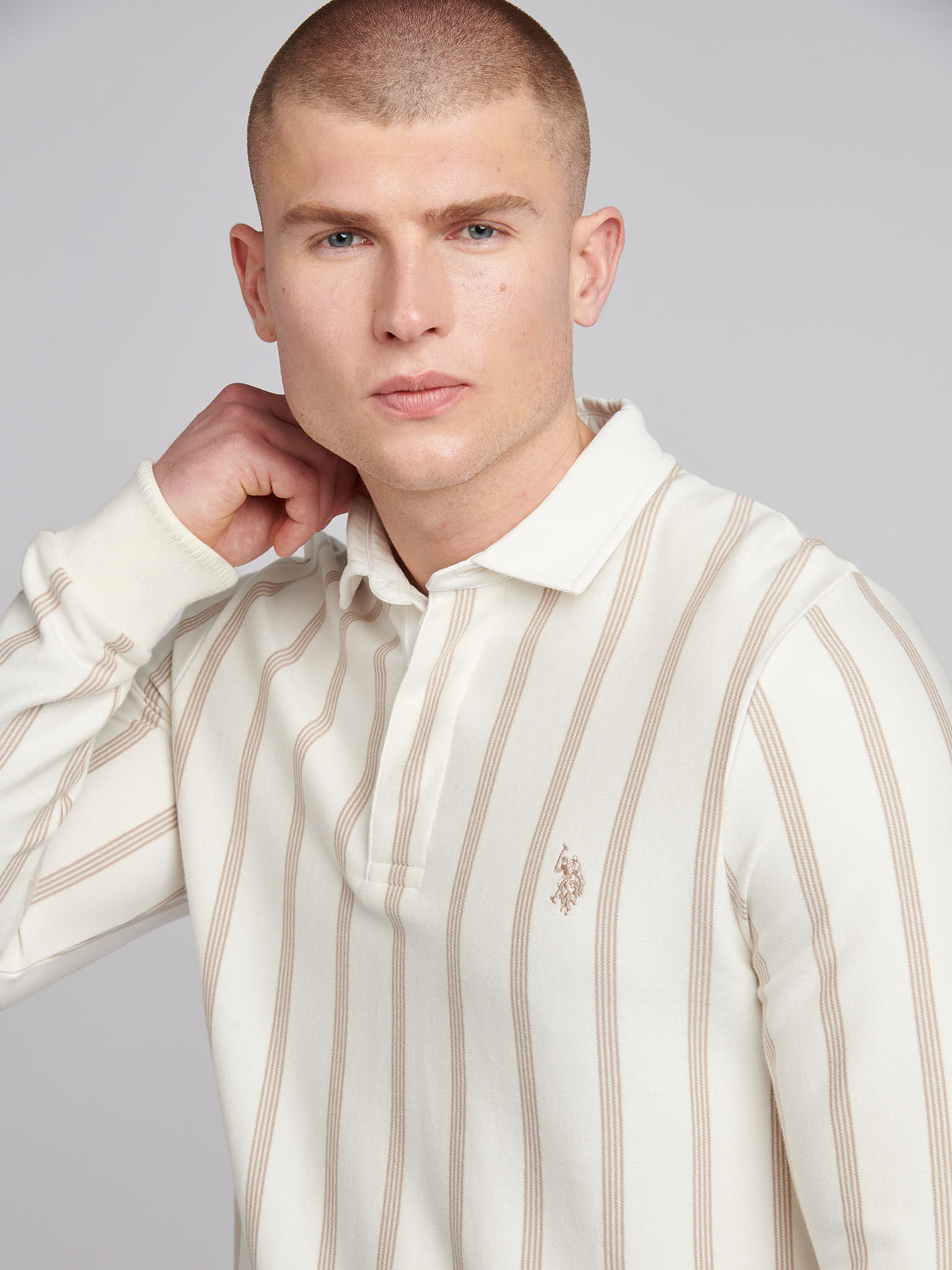 Mens Vertical Stripe Sweat Rugby in Whisper White