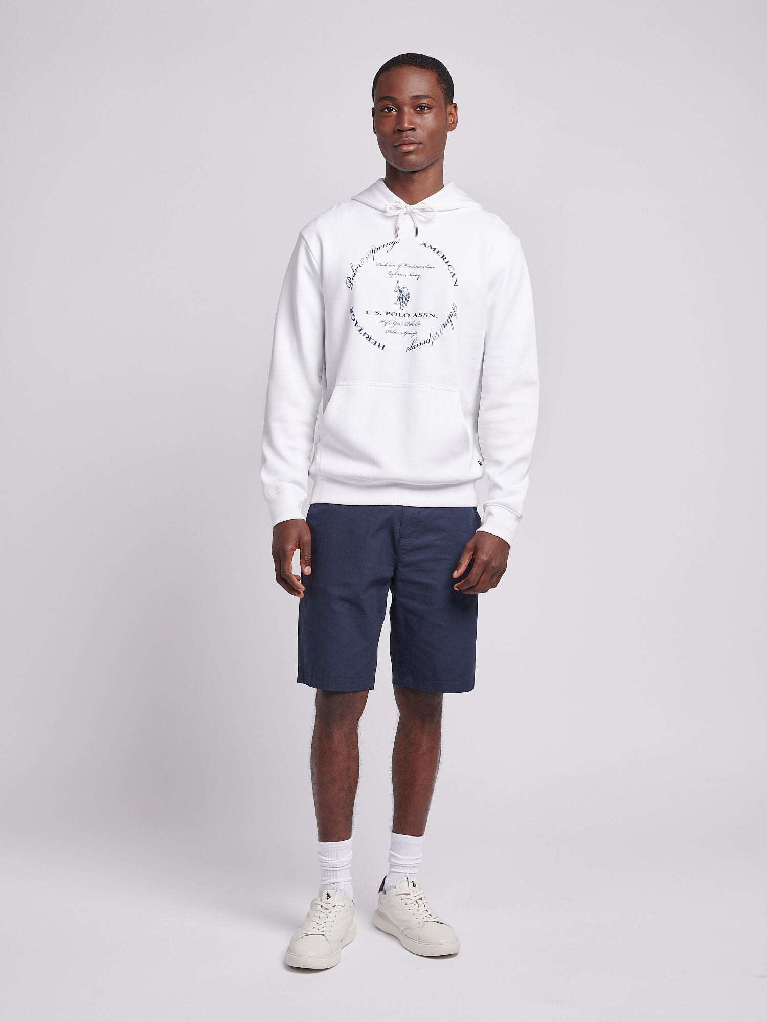 Mens Premium Print Interlock Hoodie in Bright White