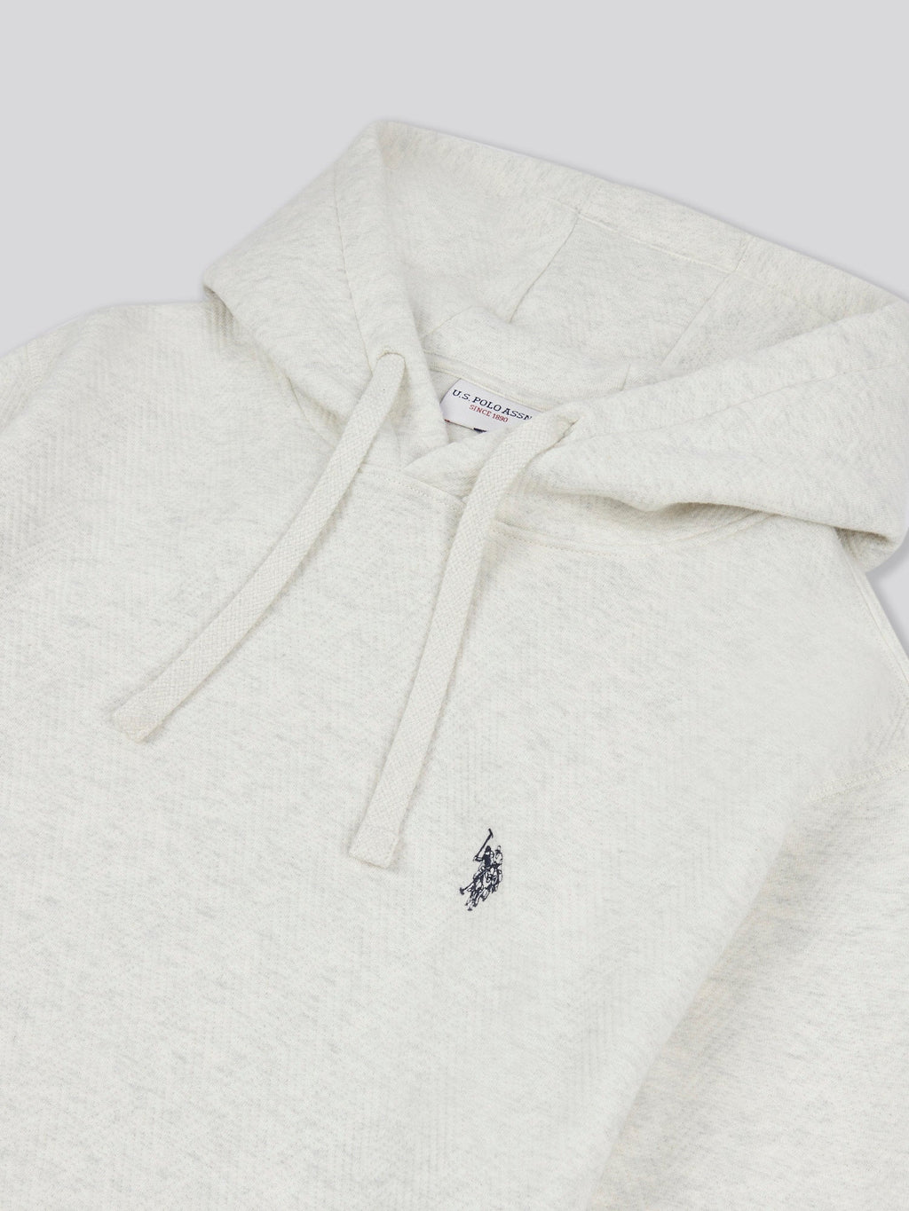 Mens Double Horsemen Herringbone Hoodie in Light Grey Marl