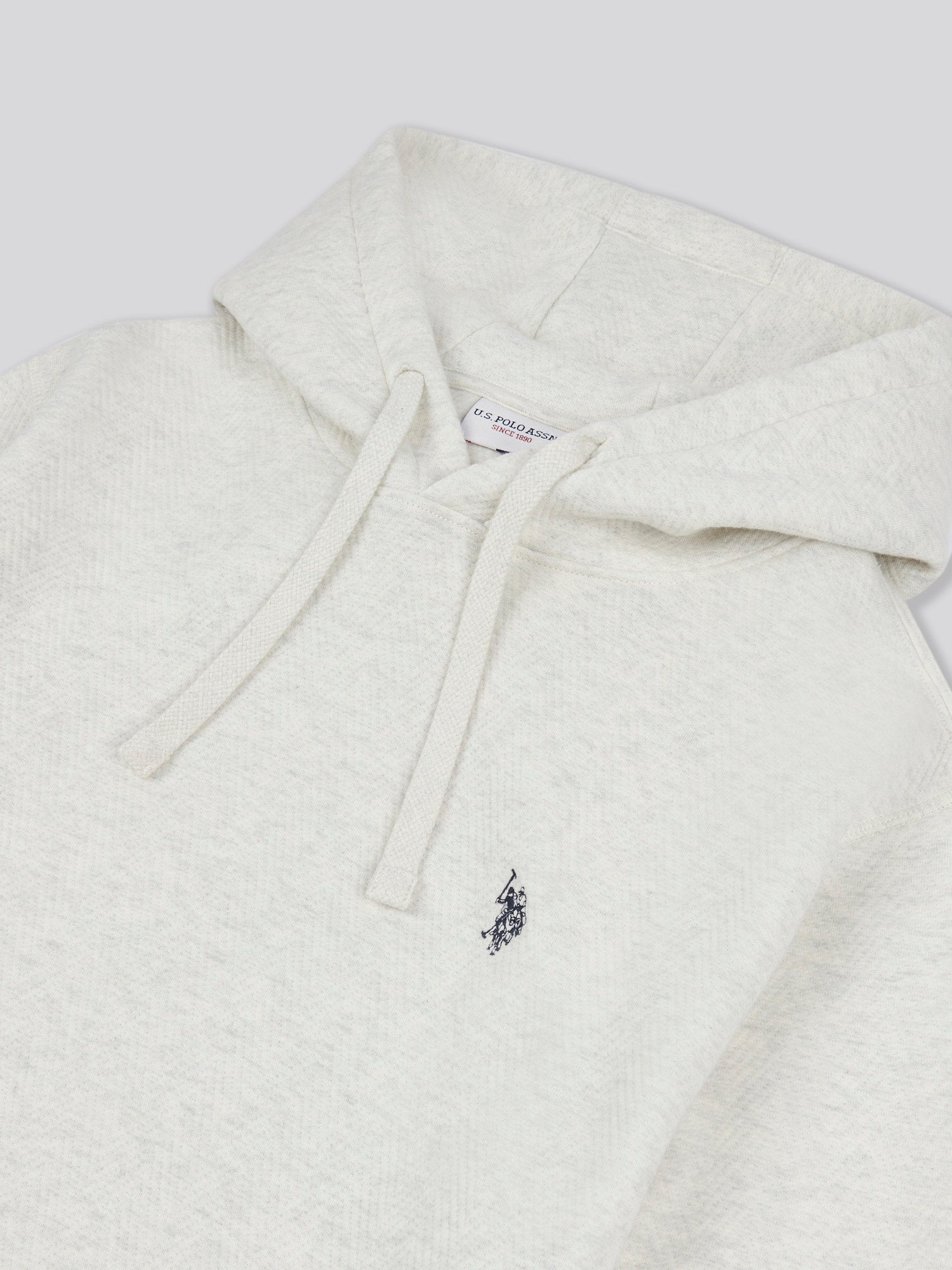 Mens Double Horsemen Herringbone Hoodie in Light Grey Marl