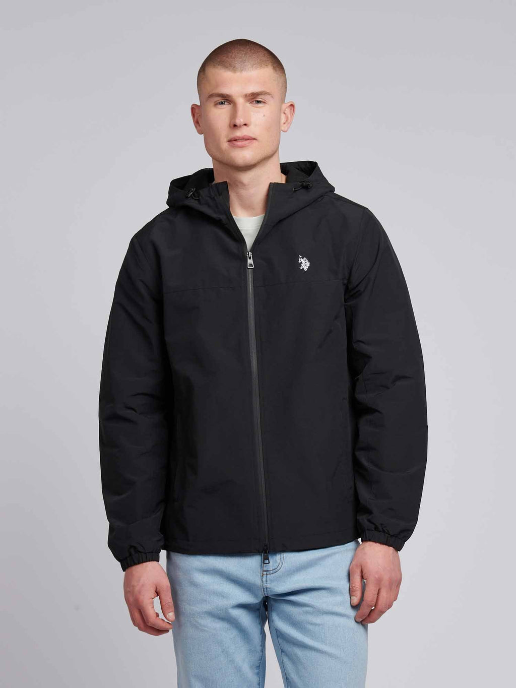Mens Lightweight Rain Jacket in Black Bright White DHM