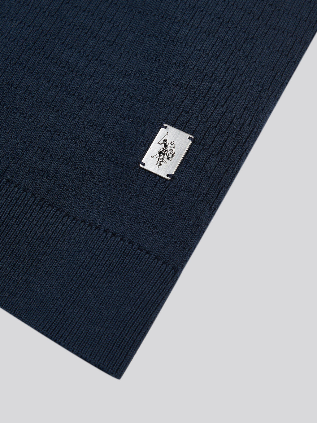Mens Texture Open Collar Knit Polo Shirt in Dark Sapphire Navy
