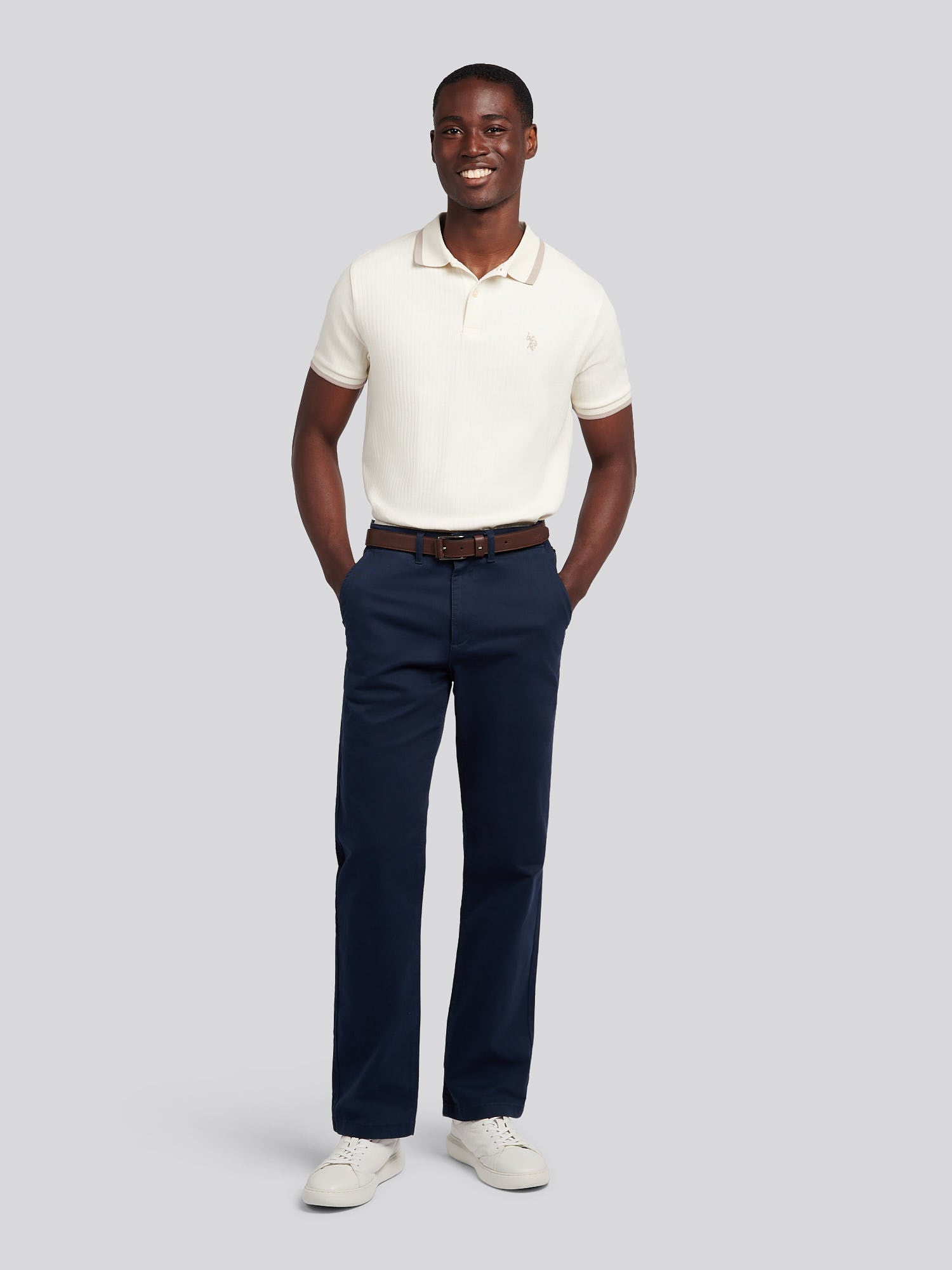 Mens Rib Texture Polo Shirt in Whisper White